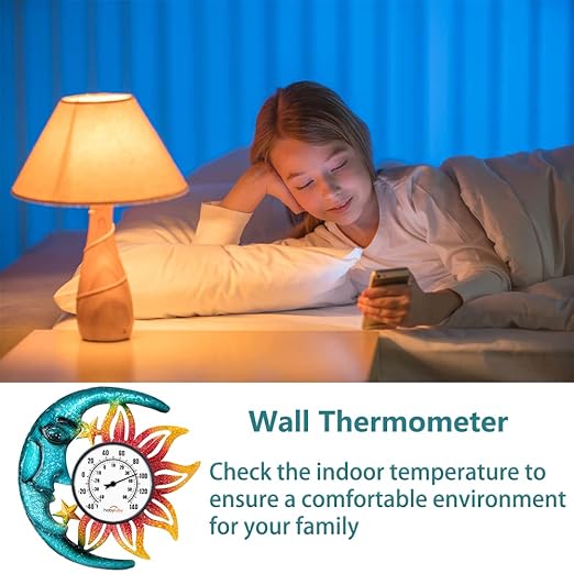 Indoor Outdoor Thermometer, Sun-Moon Wall-Mounted Thermometer Waterproof for Patio Garden Yard & Living Room, No Battery Needed