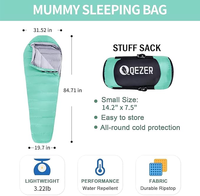 Down Sleeping Bag for Adults 0°F 10°F 15°F 20°F Backpacking Sleeping Bag for Cold Weather with Compression Sack