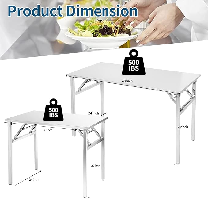 Small Stainless Steel Folding Table, Portable Camp Picnic Party Dining Table No Assembly Sturdy Small Folding Desk (48" x 24")…