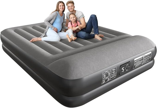 Queen Air Mattress Waterproof and Easy-to-Clean, Blow Up Mattress with Built-in Pump, Durable Inflatable Mattress with Pillow Design Suitable for Naps, Hosting a Friend and Camping