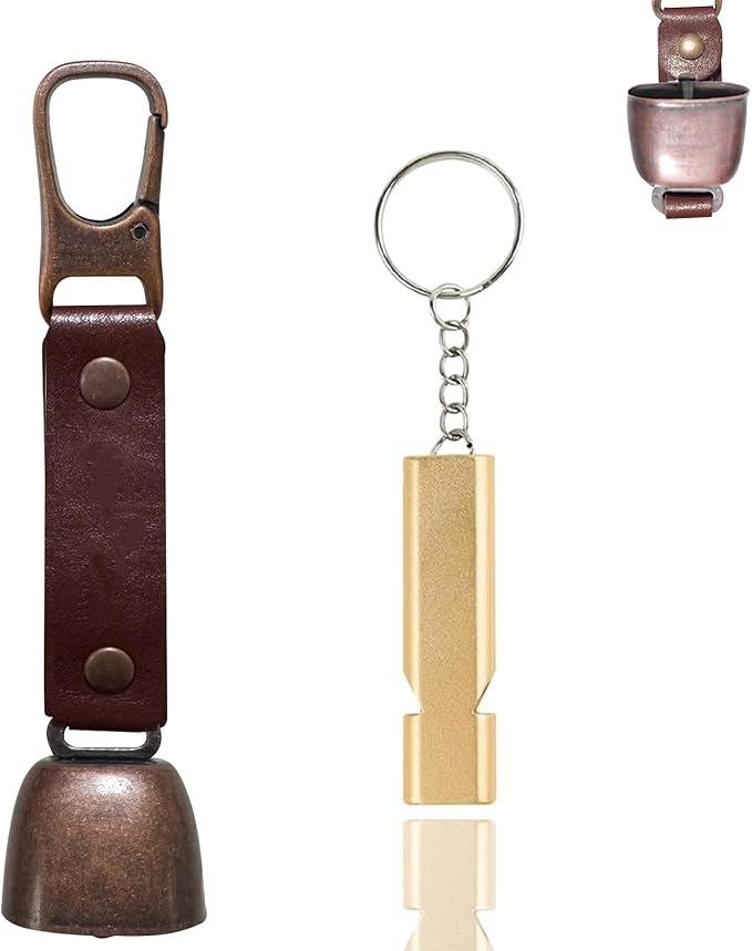 Bear Bell with Magnetic Silencer|Bear Bells for Hiking & Camping|Bear Deterrent Device with Emergency Whistle & Carabiner to Scare Animals|Bear Alarm for Outdoor Biking Fishing Climbing