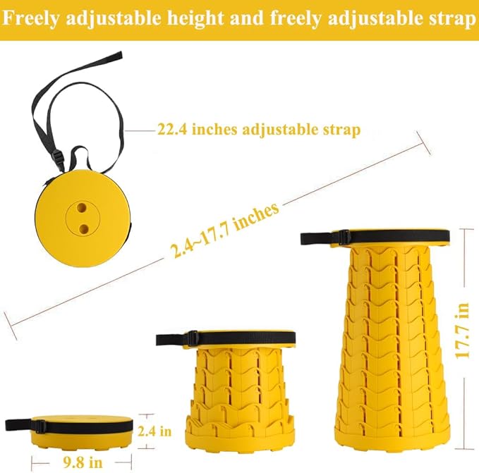 Fishboy Upgraded Collapsible Stool, 400lbs Max Weight, Lightweight But Sturdy, Portable Retractable Folding Telescoping Foldable Camping Stool for Adults Outdoor Fishing Hiking Gardening Travel BBQ