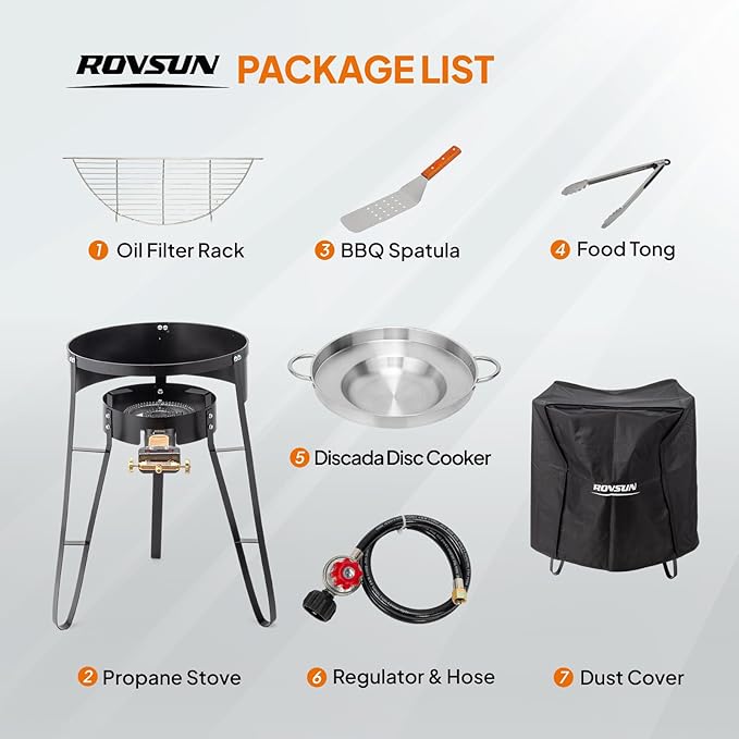 ROVSUN 23" Concave Comal Set with 80,000BTU Propane Stove, Stainless Steel Discada Disc Cooker with Burner Stand for Backyard & Outdoor Cooking, Taco Para Cocinar Carnitas Tortillas Stir Fry Wok