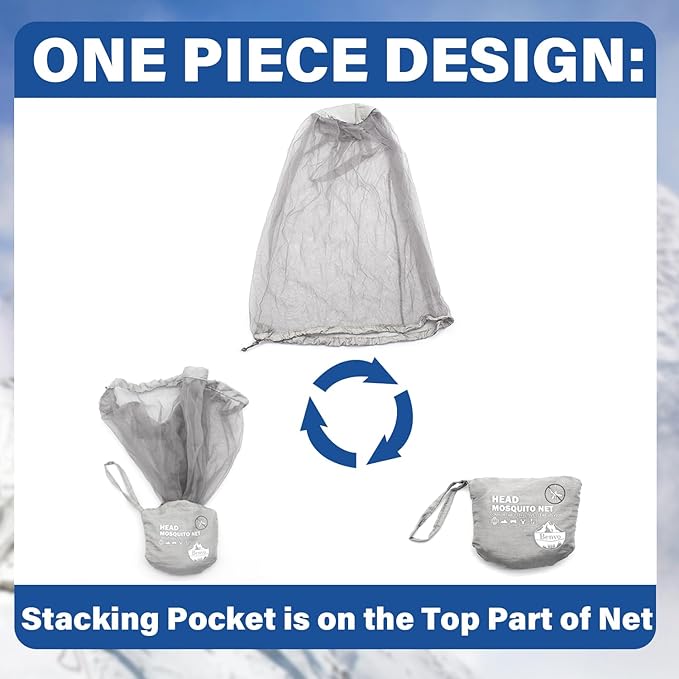 Benvo Mosquito Head Net Mesh One Piece Face Neck Fly Netting Cover from Bugs Gnats Noseeums Hat-Compatible Insect Shield for Fishing, Camping, Gardening (2pcs, Grey, Upgraded Big Net)