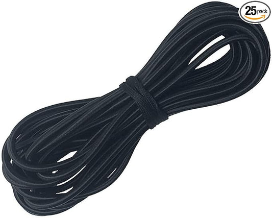 3/16" Elastic Bungee Cords, 25 Feet Marine Grade Kayak Heavy Stretch Shock String Ropes & Tie Down Trailer Straps for DIY Projects Black