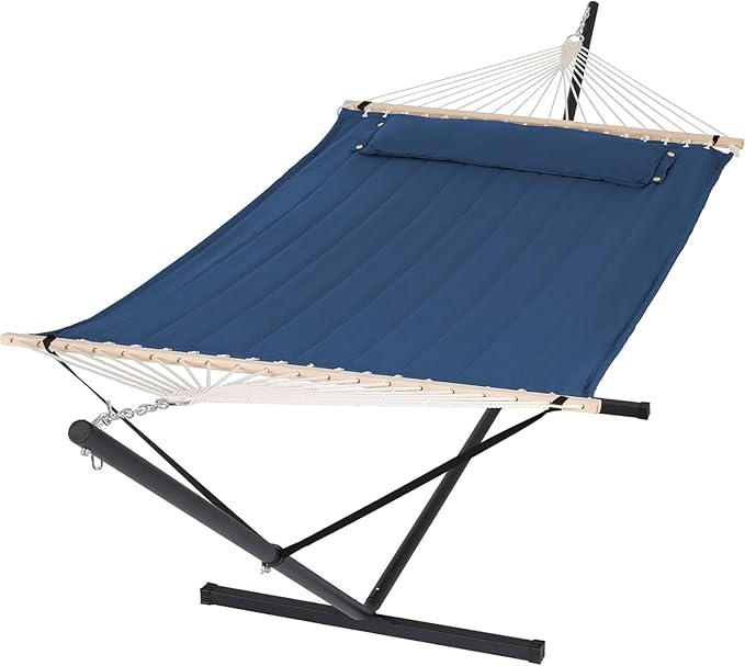 SUNCREAT Extra Large Hammocks for Outside, Heavy Duty Hammocks with Stands Included, Navy