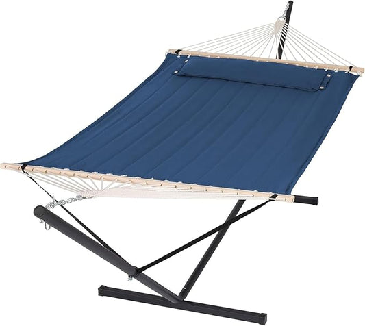 SUNCREAT Extra Large Hammocks for Outside, Heavy Duty Hammocks with Stands Included, Navy