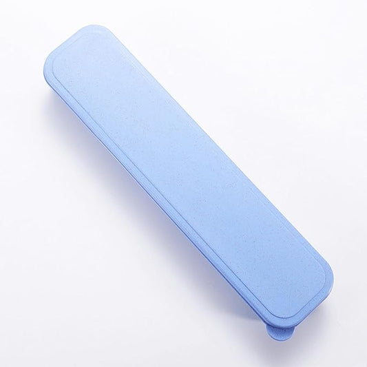 1Pcs Simple Utensil Holder with Lid, Reusable Utensils Wheat Straw Travel Cutlery Box，Portable Flatware Box Travel Tableware Storage Case, Simple Tableware Storage Boxs Case for Cutlery Kit (Blue)