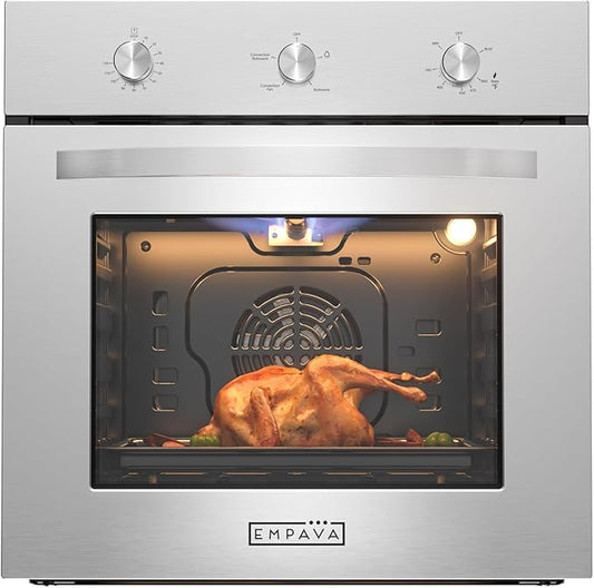 Empava 24 inch Built-In Gas Single Wall Oven with Convection and Rotisserie 5 Cooking Modes, Knob Control, Stainless Steel