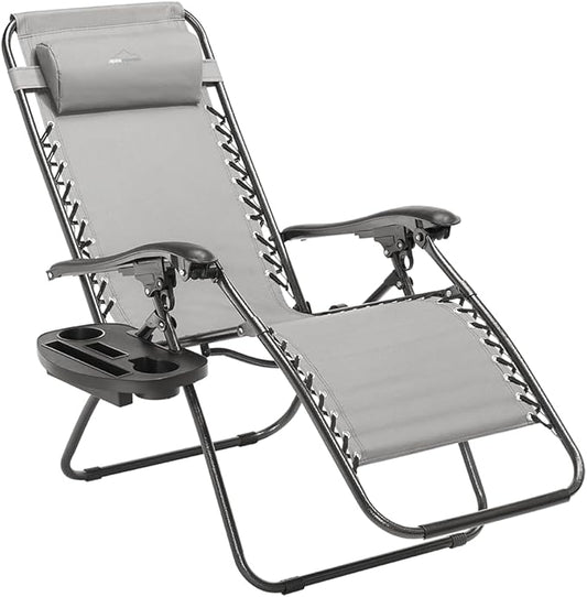 Heavy Duty Zero Gravity Chair with Adjustable Reclining, Extra Large Side Table, Gray 600D Polyester, Powder-Coated Steel Frame, 300 lbs Capacity