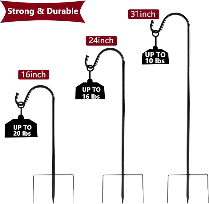 2 Pack Shepherd Hook 31 inch 1/2 inch Thick Use at Weddings, Hanging Solar Lights, Lanterns, Bird Feeders, Metal Hanger Hook (Bronze, 31 inch) U.S. Patent.