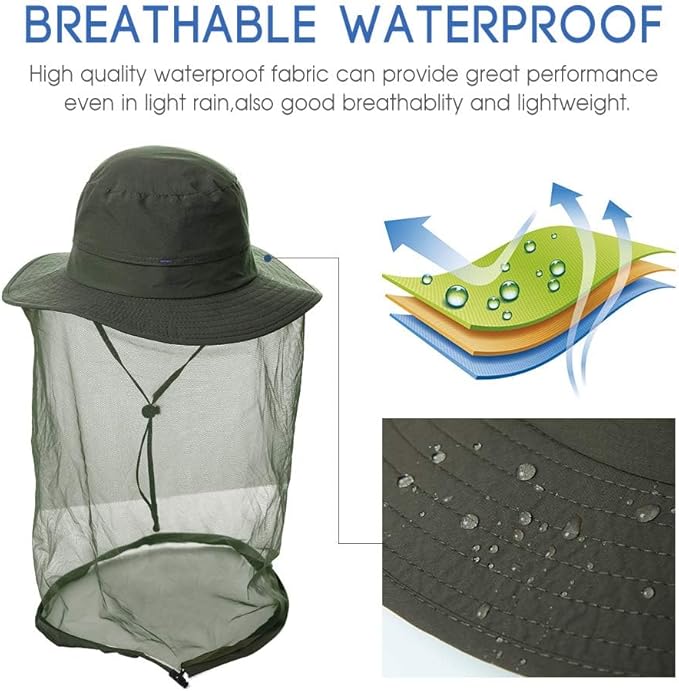 Comhats Net Nylon Mesh Veil Bucket Hats for Men Sun UV Protection Fishing/Gardening/Boating Outdoor