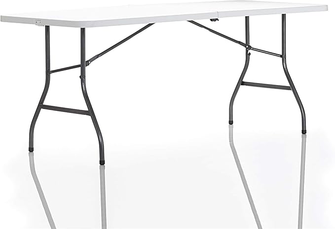 COSCO Fold-in-Half Banquet Table w/Handle, 6ft, White