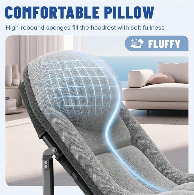 Camping Cot Recliner Portable Folding Bed with Pillow Adjustable Backrest Heavy Duty Frame for Sleeping Travel Office Indoor Outdoor Use (Extra Large(78in))
