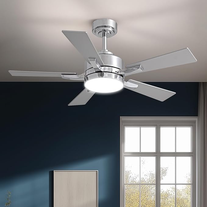 Ceiling Fan with Light, 42" Modern Low Profile Ceiling Fan with Light, DC Reversible Motor, Smart APP & Remote Control, Whisper Quiet, Dimmable LED for Bedroom/Living Room