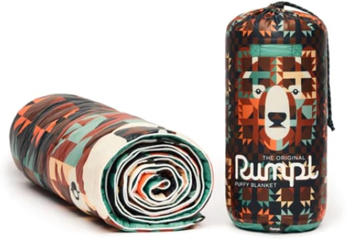 Rumpl Original Puffy Blanket - Warm, Water-Resistant Camping Blanket with 100% Recycled Synthetic Insulation, 52"x75", Original Puffy V1, Grizzly Slumber