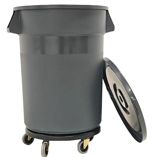 32 Gallon Outdoor Trash Can with Lid and Wheels, Removable Wheels and Sturdy Handle Outdoor Trash Can for Outdoors, Hospitals, Garages, Backyards and Yards (Grey)