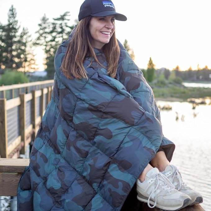 Down Camping Blanket - Puffy, Packable, Lightweight and Warm | Ideal for Outdoors, Travel, Stadium, Festivals, Beach, Hammock | 650 Fill Power Water-Resistant Backpacking Quilt
