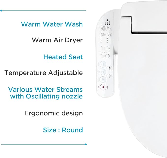Blooming NB-1360R Bidet Toilet Seat, Warm Water, Warm Air Dryer, Heated Toilet Seat, Sittable Lid, Nightlight, Fits Elongated Toilets, White (Panel/Round)