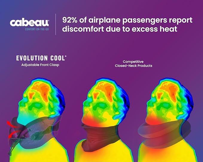 Cabeau Long Haul Flight Cooling Travel Neck Pillow – Evolution Cool – Supportive Memory Foam with Airflow Vents – Compact with Carrying Case (Black)