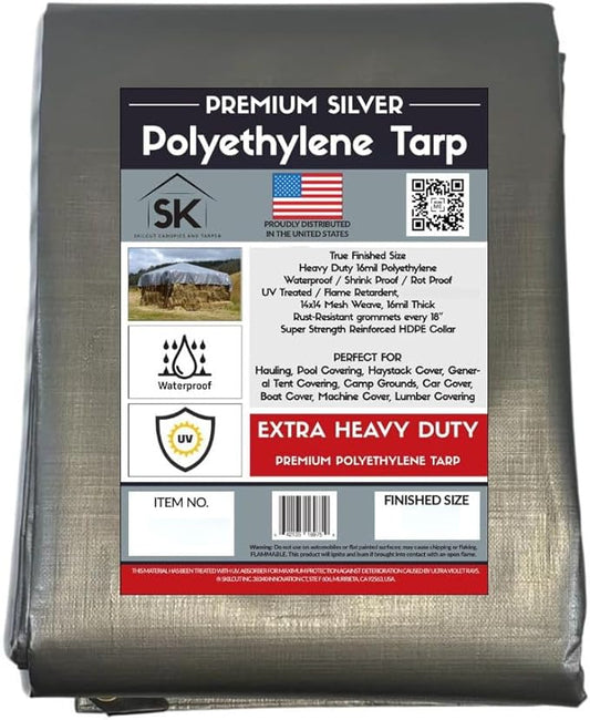 16 Mil Extra Heavy Duty Poly Tarp - Waterproof Tarp with True Size, UV Protection, Tear Resistance, Arctic Flexibility & Reinforced Corners