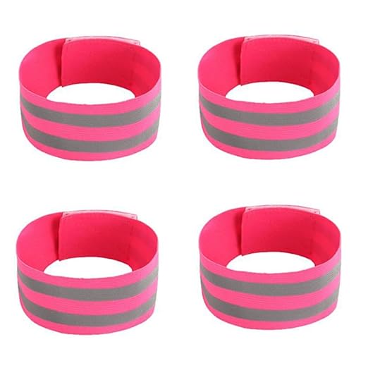 4 PCS Reflective Wrist Strap 5x1x1cm Running Safety Gear Reflective Wristbands High Visibility Bike Ankle Bands Reflector Armband Self-Adhesive Reflective Bands for Walking,Night Sports Pink