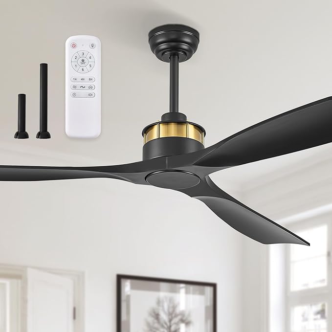 52" Ceiling Fans without Lights, Flush Mount Ceiling Fan with Remote Control,Modern Outdoor Ceiling Fans with 2 Downrods 6-Speeds Reversible DC Motor for Patio Bedroom Living Room