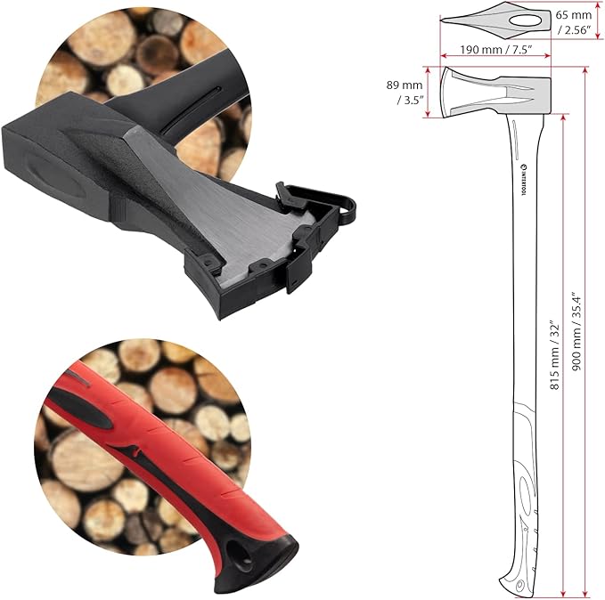 INTERTOOL Chopping Hatchet and Splitting Maul Set - 15-inch Small Camping Axe and 36-inch Heavy Duty Maul - Shock Absorbing Fiberglass Anti-Slip Handle HT-0262-0275