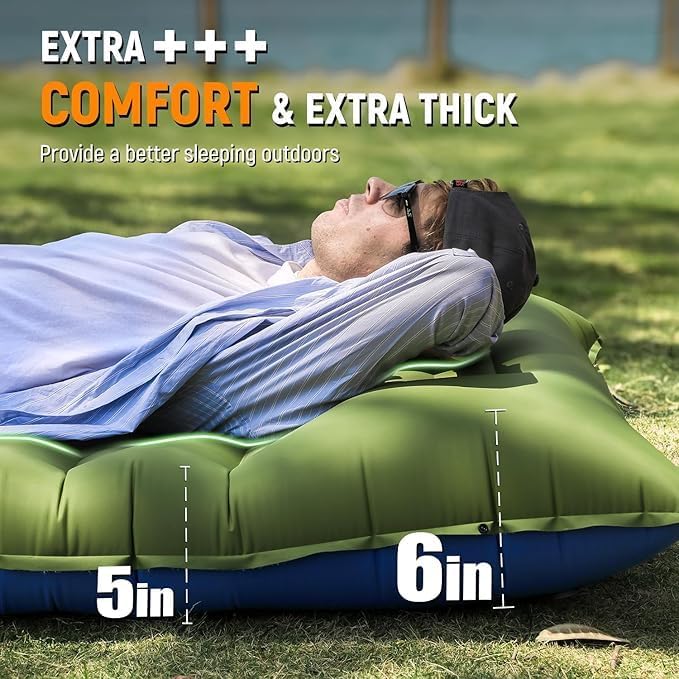Camping Sleeping Pad, Ultralight Camping Pad with Pillow Built-in Foot Pump Inflatable Sleeping Mat Compact for Camping Backpacking Hiking Traveling