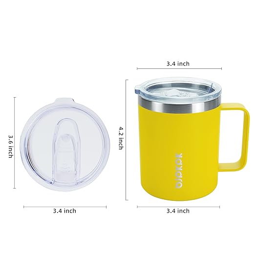 BJPKPK 2 pcs Insulated Coffee Mug, 14oz Insulated Tumbler with Lid, Stainless Steel Coffee Cups with Splash Proof Lid-Yellow