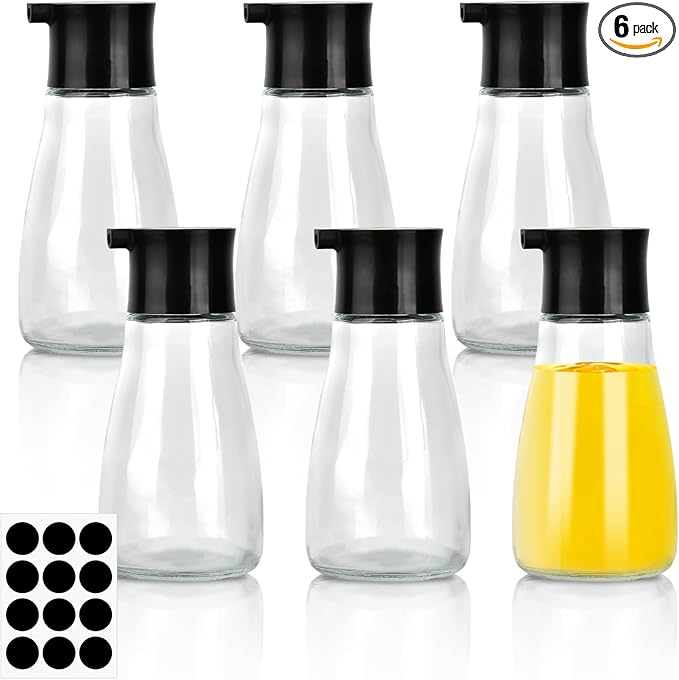 6Pcs Soy Sauce Dispenser, Leakproof Vinegar Cruet Dispenser Bottles Set, Glass Small Sauce Bottles, Black Soy Sauce Container, Oil Seasoning Bottle with Lid for Kitchen Cooking Barbecue, 5oz