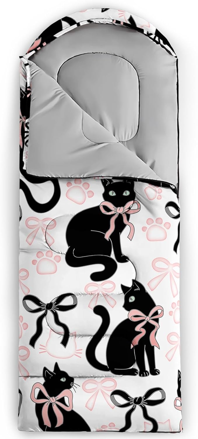 AILONEN Pink Lovely Rabbit Sleeping Bag for Girls Kids Adults,Warm and Cool Weather,Lightweight,Waterproof Backpacking,Cartoon Flowers Printed Bunny Sleeping Bag for Camping