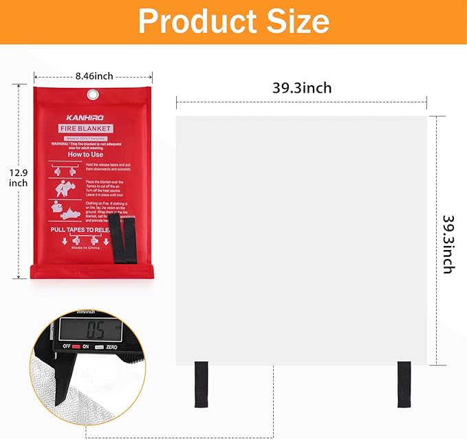 Emergency Fire Blanket for Home Kitchen - KANHIRO Fiberglass Fire Suppression Blanket Great for School, Fireplace, Grill, Car, Office, Warehouse (10 Pack, 39 in X 39 in)