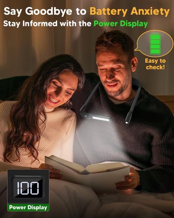 Book Light with EVA Case: Eye Caring 3 Color Dimmable Neck Reading Light, Bendable Neck Lamp with Power Display/Timer, Rechargeable Reading Lamp Knitting Crochet Accessories Sewing Craft Light