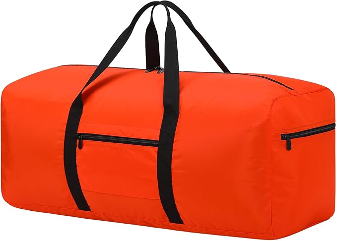 Foldable Duffle Bag for Travel - 75L Large Spare Travel Duffel Bag Lightweight with Trolley Sleeve - Orange
