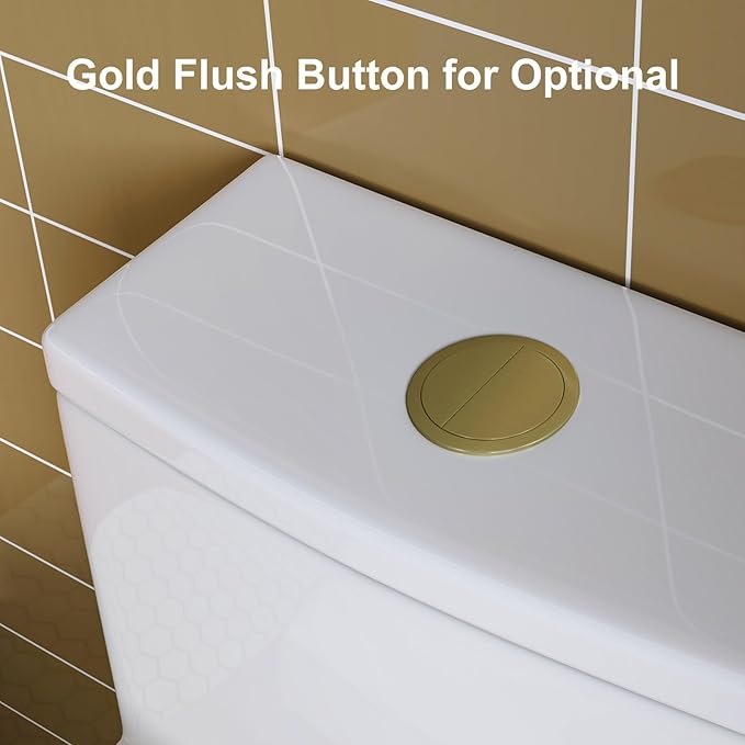 HOROW T0338WG One Piece Toilet with Gold Button, Elongated Toilet with Comfort Seat Height, ADA Chair Height 17.3", Dual Flush 0.8/1.28 GPF & MAP 1000g, Standard White Toilet Bowl, Gold Tank Button