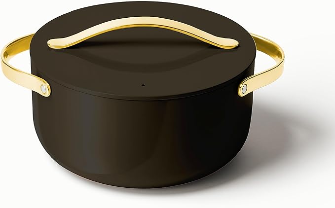 Caraway Nonstick Ceramic Dutch Oven Pot with Lid (6.5 qt, 10.5") - Non Toxic, PTFE & PFOA Free - Oven Safe & Compatible with All Stovetops (Gas, Electric & Induction) - Black