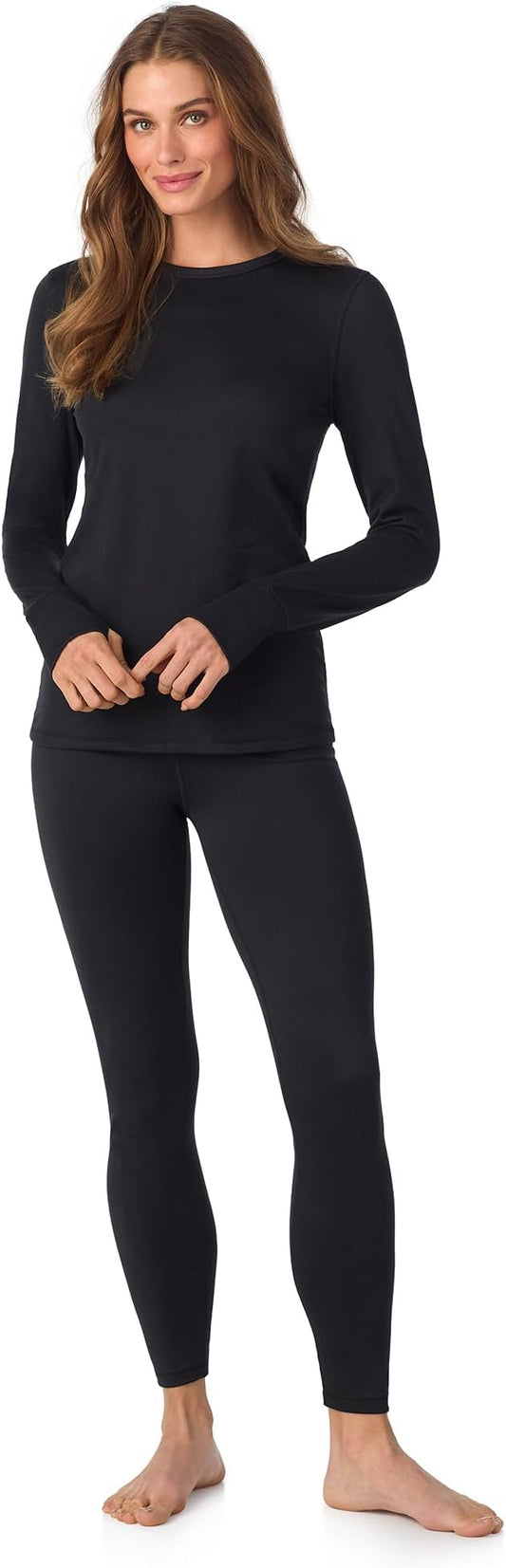 Cuddl Duds Womens Fleece Lined Thermal Base Layer Set – Long Sleeve Shirt & Leggings for Cold Weather – Lounge Set for Women