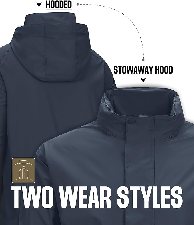 33,000ft Men's Packable Rain Jacket Waterproof Lightweight Raincoat Rain Shell with Hood for Outdoor Hiking Golf Travel