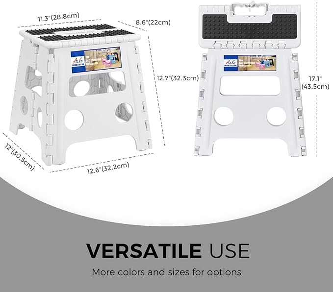 ACKO Folding Step Stool - 13" Height Premium Heavy Duty Step Stools for Adults and Kids, Upgrade Step Stool Kitchen Garden Bathroom Stepping Stool (White)