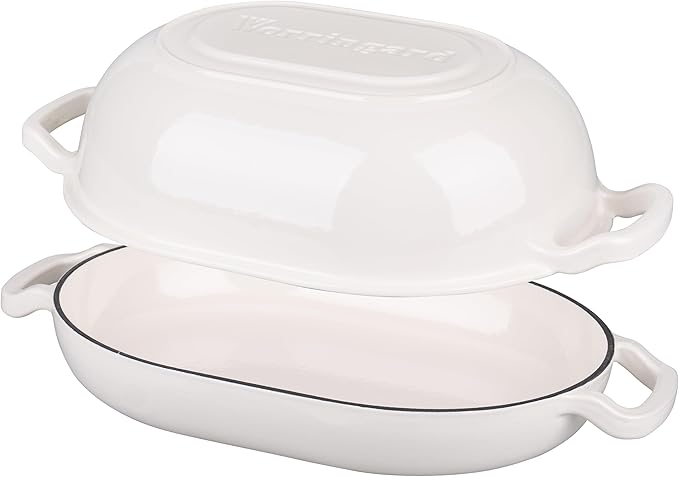 Enameled Cast Iron Sourdough Bread Oven, Dutch Oven, Loaf Cast Iron Bread Pan for Homemade Bread Baking, Meatloaf Pan with Lid, 7QT, White