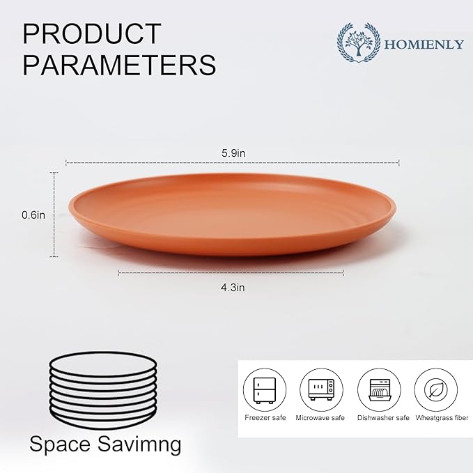 Homienly 5.7 Inch Small Plates-Wheat Straw Mini Plate, Unbreakable Plate Set Ideal for Dessert, Appetizers, Small Serving, Side Dish, Lightweight Dessert Dishes Plates, Set of 8, Colorful