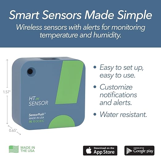 HT.w Smart Temperature Sensor & Humidity Sensor - Bluetooth Thermometer and Hygrometer with App Monitoring - Water Resistant Temperature and Humidity Monitor for RV, Basement, Fridge & More