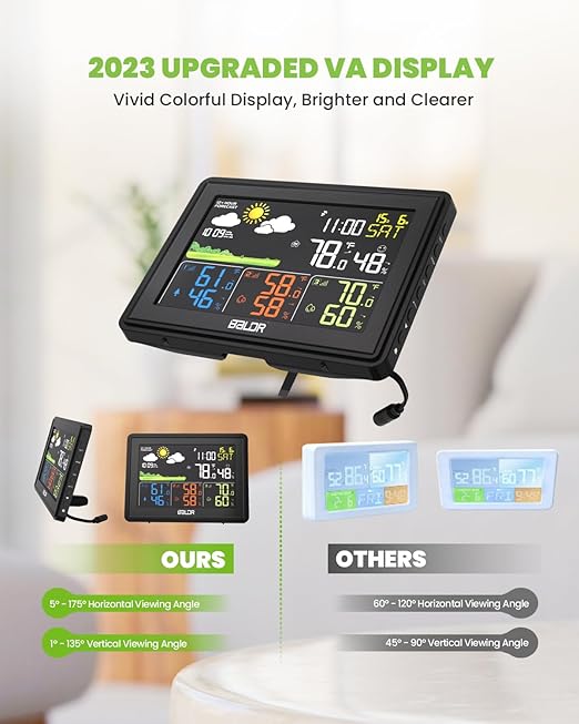 BALDR Wireless Color Display Weather Station with Moon Phase, Barometric Pressure, Temperature and Humidity Sensors for Indoors and Outdoors