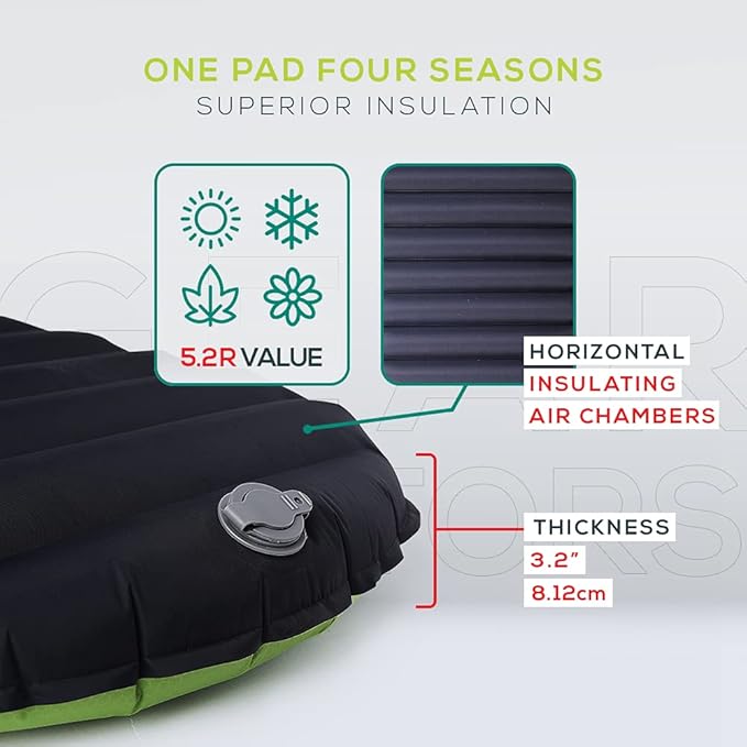 Gear Doctors Camping Pads Self Inflating Ultralight Apollo air 4.3-5.2 R Insulated Camping mats 1.5-3.3 in Must Haves Inflatable Foam air Sleep mat self Inflating air Mattress for Camping cot