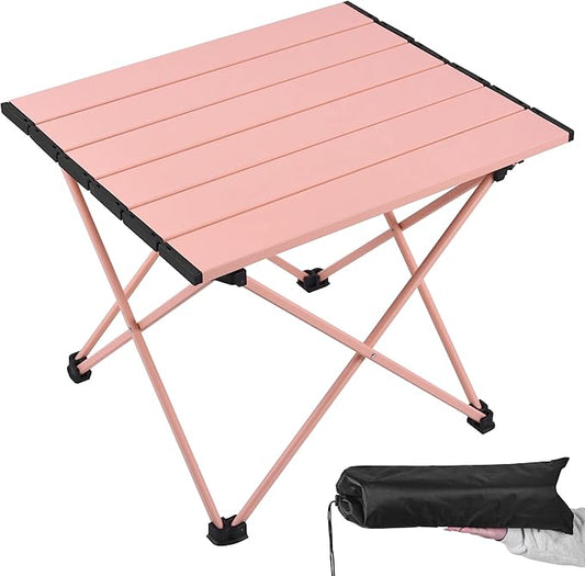 Grope Small Folding Camping Table with Aluminum Table Top, Beach Table for Sand with Carrying Bag,Prefect for Outdoor,Picnic,BBQ,Cooking,Festival
