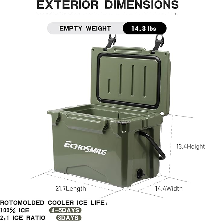 EchoSmile 25/30/35/40/60/75 Quart Rotomolded Cooler, Built to Stand up to The Rigors of The Journey