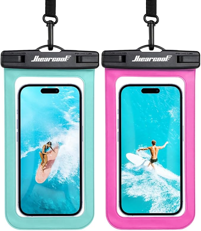 Hiearcool Waterproof Phone Pouch,Waterproof Phone Case for iPhone 16 15 14 13 Pro Max,IPX8 Phone Waterproof Pouch for Beach Cruise Ship Travel Essentials Green&Bright Red-2Pack