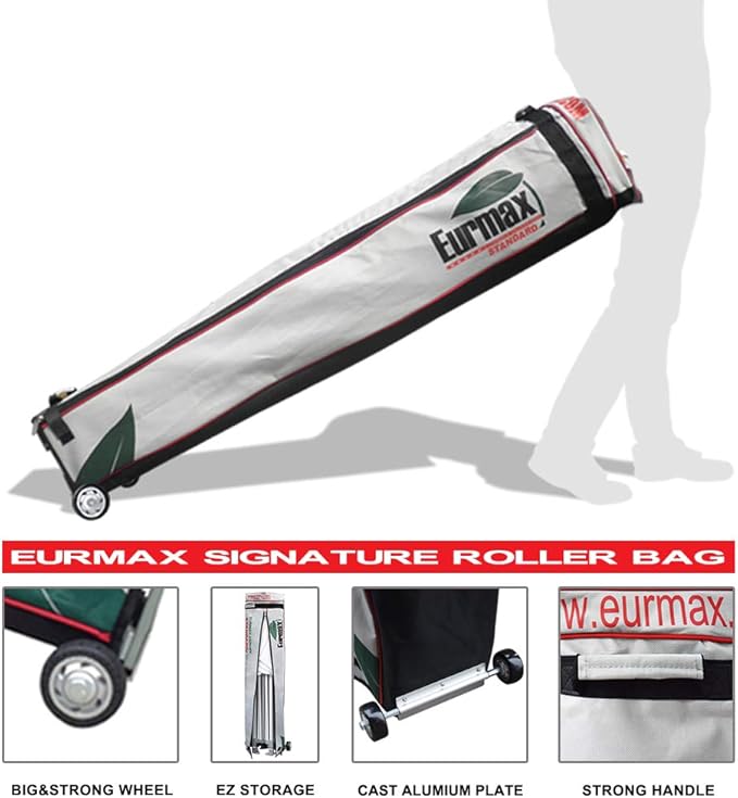 Eurmax USA 10 x 10 Pop up Canopy Commercial Tent Outdoor Party Canopies with 4 Removable Zippered Sidewalls and Roller Bag Bonus 4 Canopy Sand Bags & 24 Squre Ft Extended Awning(Blue)