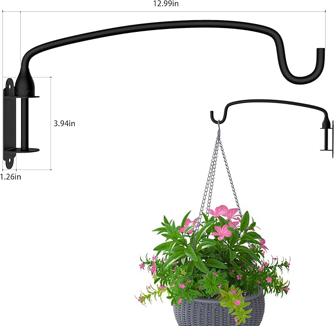 4 Pack Plant Hanger Bracket Wall Mounted Hooks for Hanging Bird Feeder, Flower Bracket, Anti Rust Metal Lanterns 12 Inches
